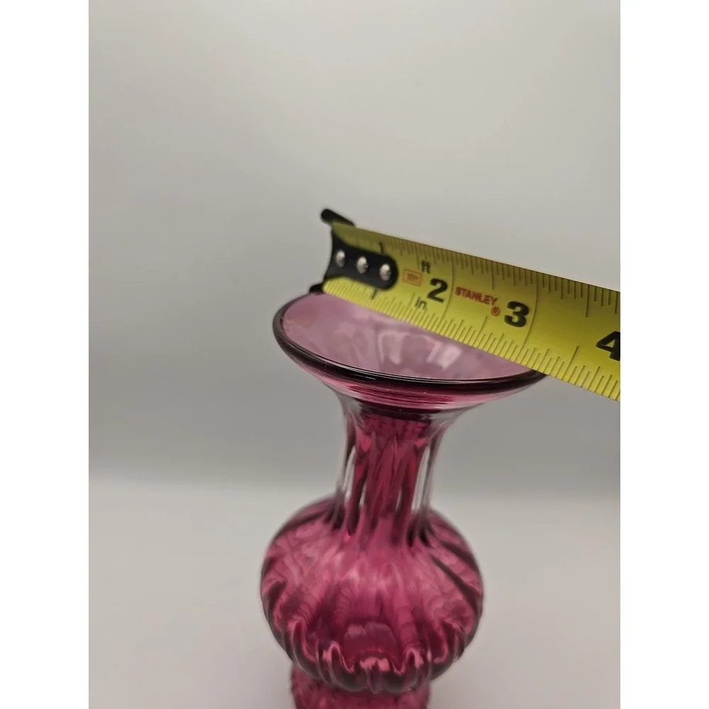 Pilgrim Cranberry Glass Vase Hand‎ Blown Ribbed Flared Flower Vase 5.5